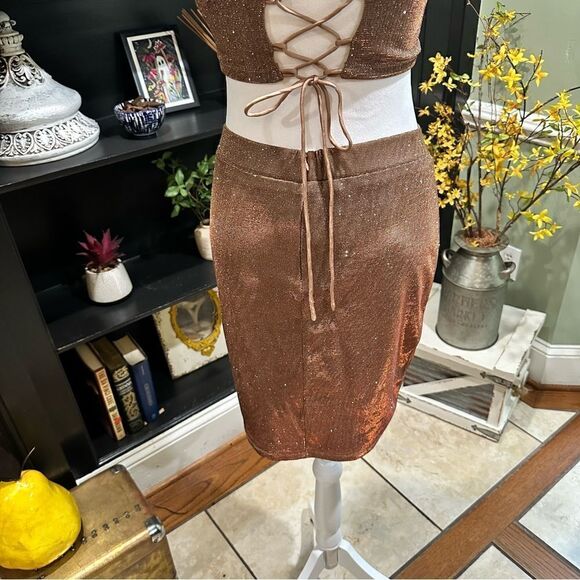 Lulus Shimmer and Shake Iridescent Gold Two Piece Dress Size Small - Picture 11 of 16